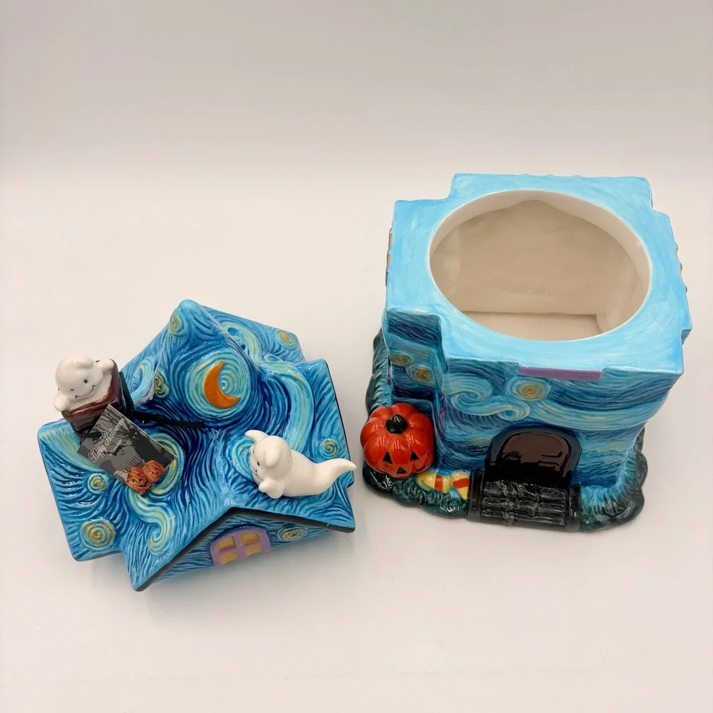 Corner Ruby Starry Night Haunted House Halloween Ceramic Cookie Jar Van Gogh